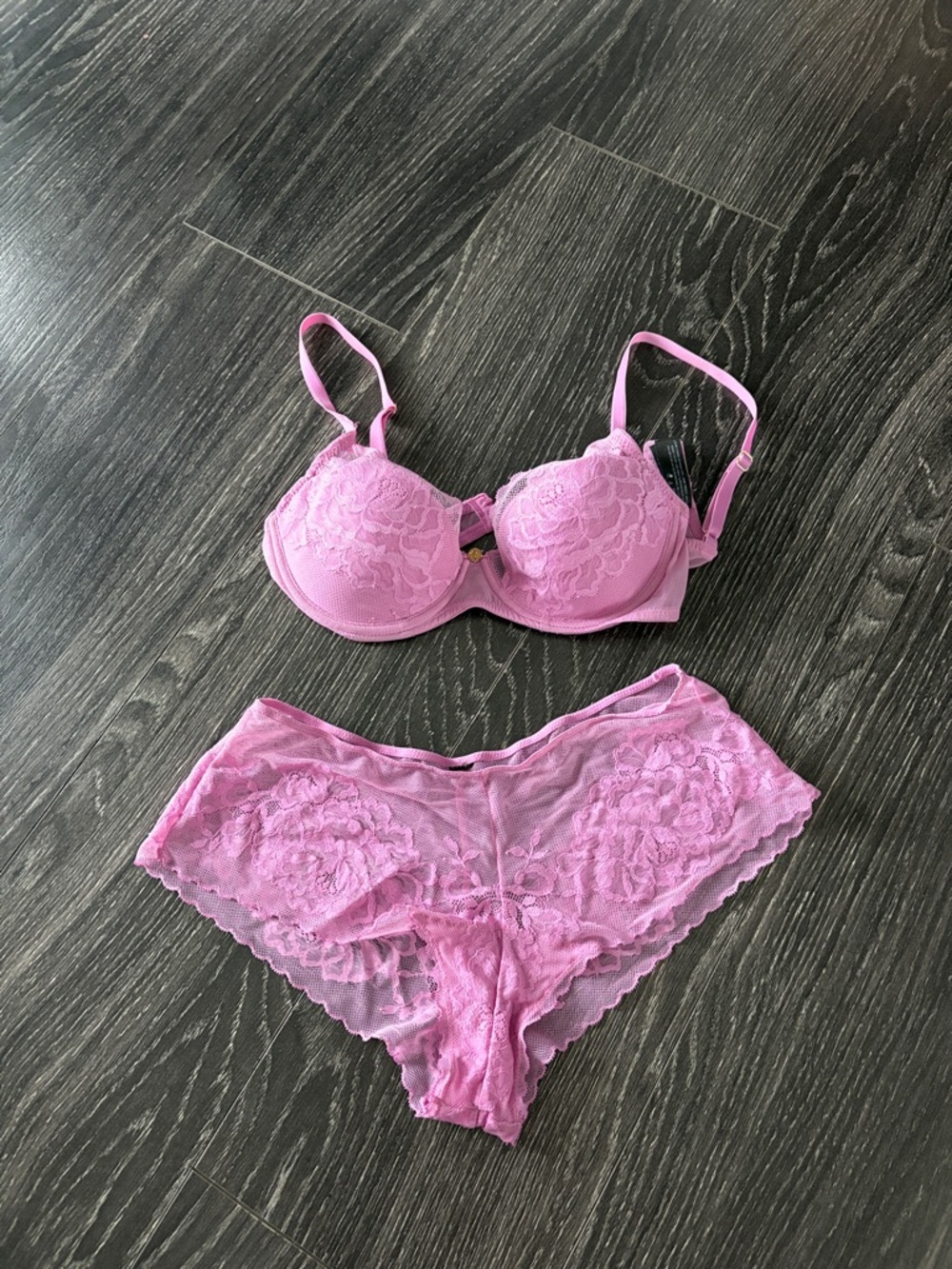 Lace Balconette Bra & Hipster Set in Pink